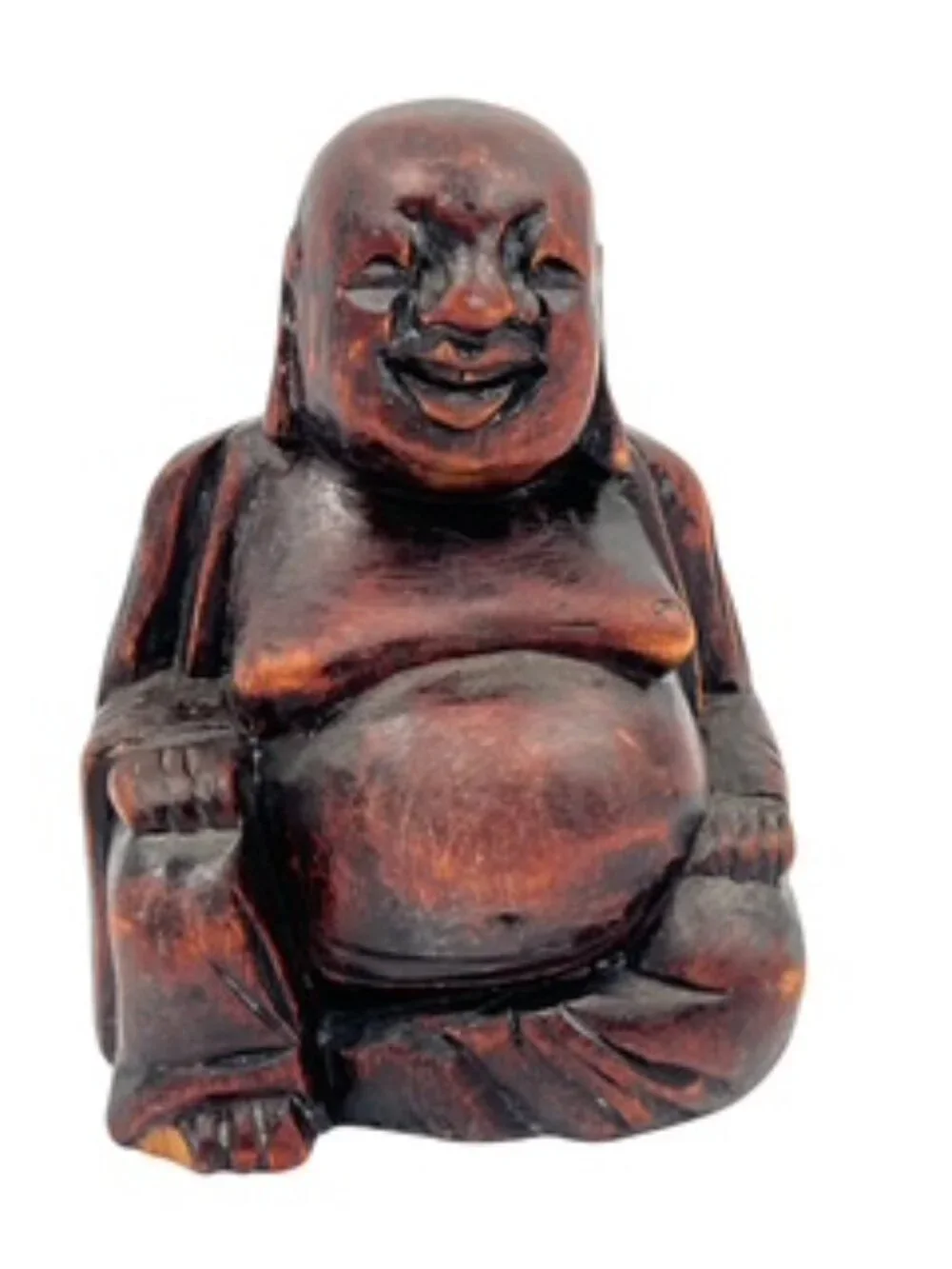 Vintage Laughing Buddha Statue Solid Wood 4” tall Hand carved